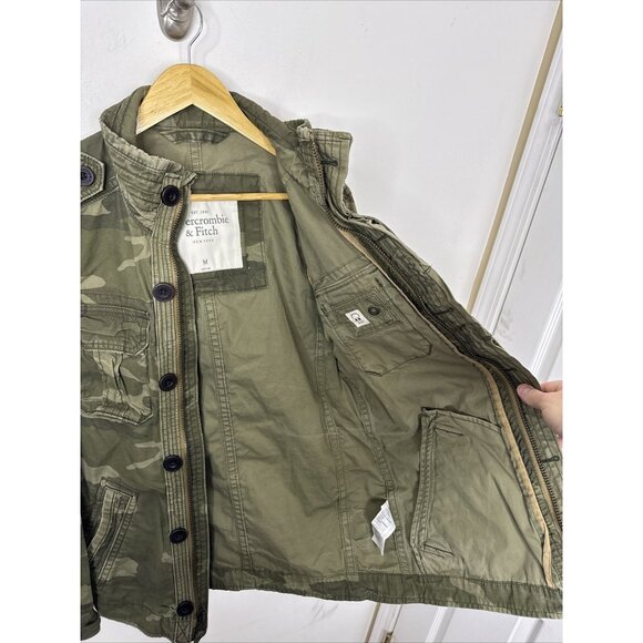 Abercrombie & Fitch Mens M Field Jacket Y2K Olive Green Camo Camouflaged Canvas - Picture 8 of 11